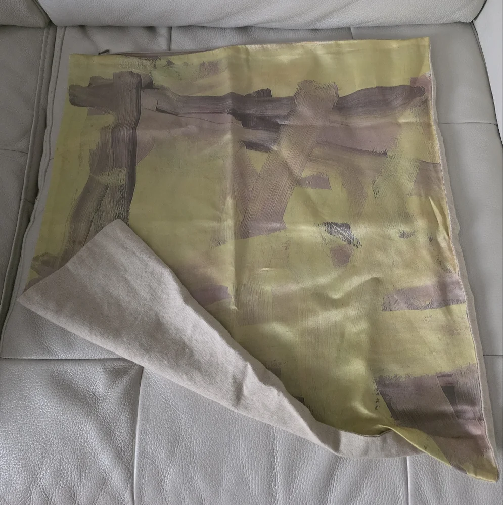 Silk and Linen Abstract Citris Yellow and Tan Throw Pillow Covers